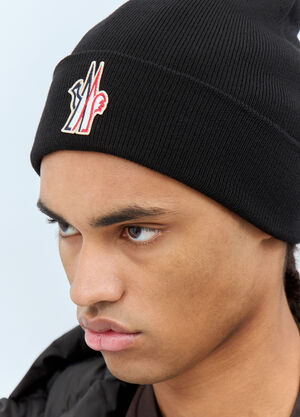 Moncler Grenoble Logo Patch Beanie Hat Black mog0158009