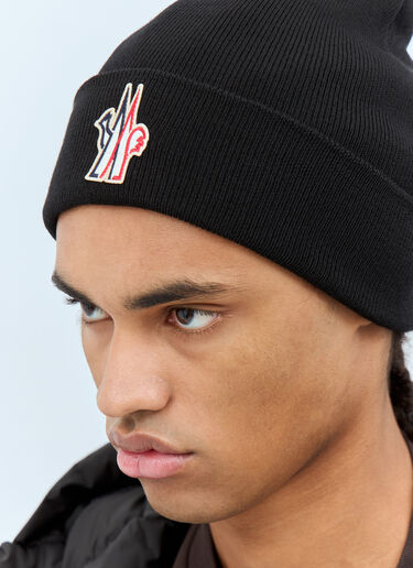 Moncler Grenoble Logo Patch Beanie Hat Black mog0158009