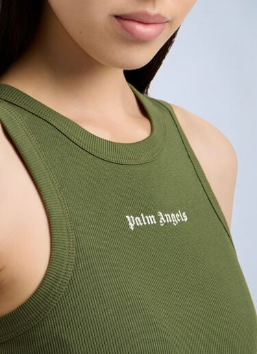 Palm Angels Classic Logo Fitted Tank Top Green pma0264219