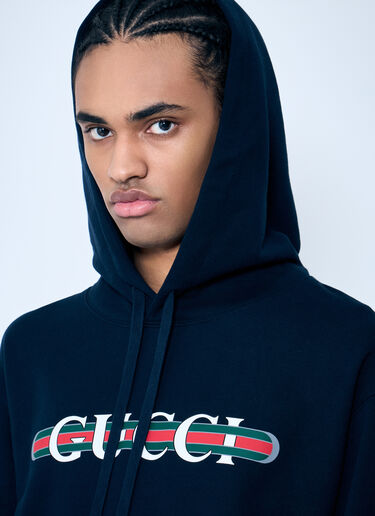 Gucci Logo Printed Hooded Sweatshirt Navy guc0159052