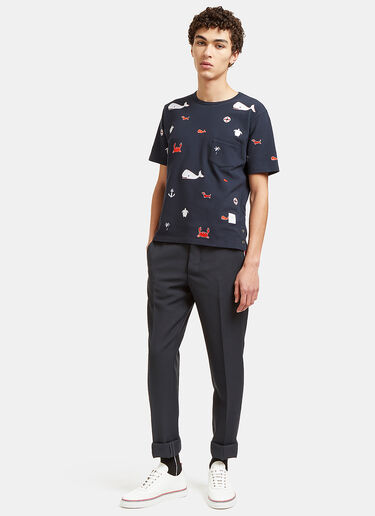 Thom Browne Embroidered Sea Motif Crew Neck T-Shirt Navy thb0127013