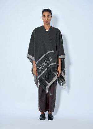 Max Mara Fringed Wrap with Logo Detail Grey max0265090