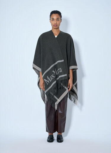 Max Mara Fringed Wrap with Logo Detail Grey max0265090
