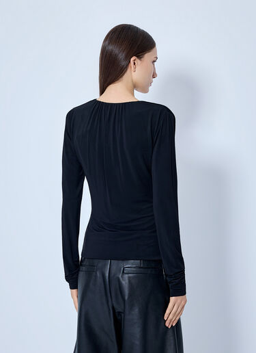 LN-CC® - Sportmax: Ruched V-Neck Long Sleeve Top - Black Sportmax Ruched V-Neck Long Sleeve Top Black spx0265028