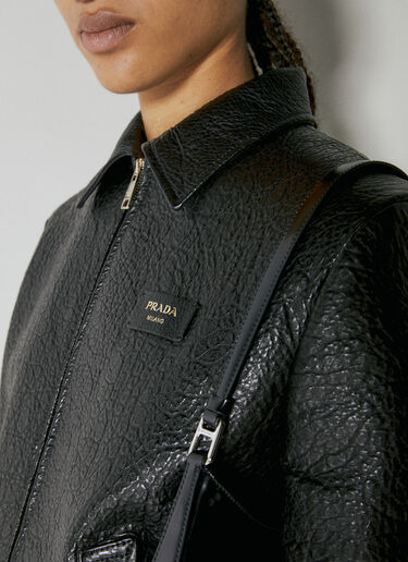 Prada Leather Bomber Jacket Black pra0254006