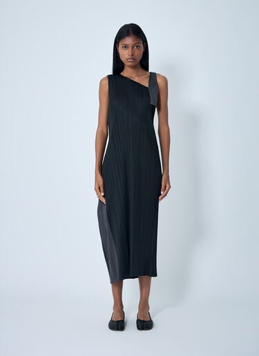 Contrast Panel Pleated Midi Dress Pleats Please Issey Miyake Contrast Panel Pleated Midi Dress Black plp0262012