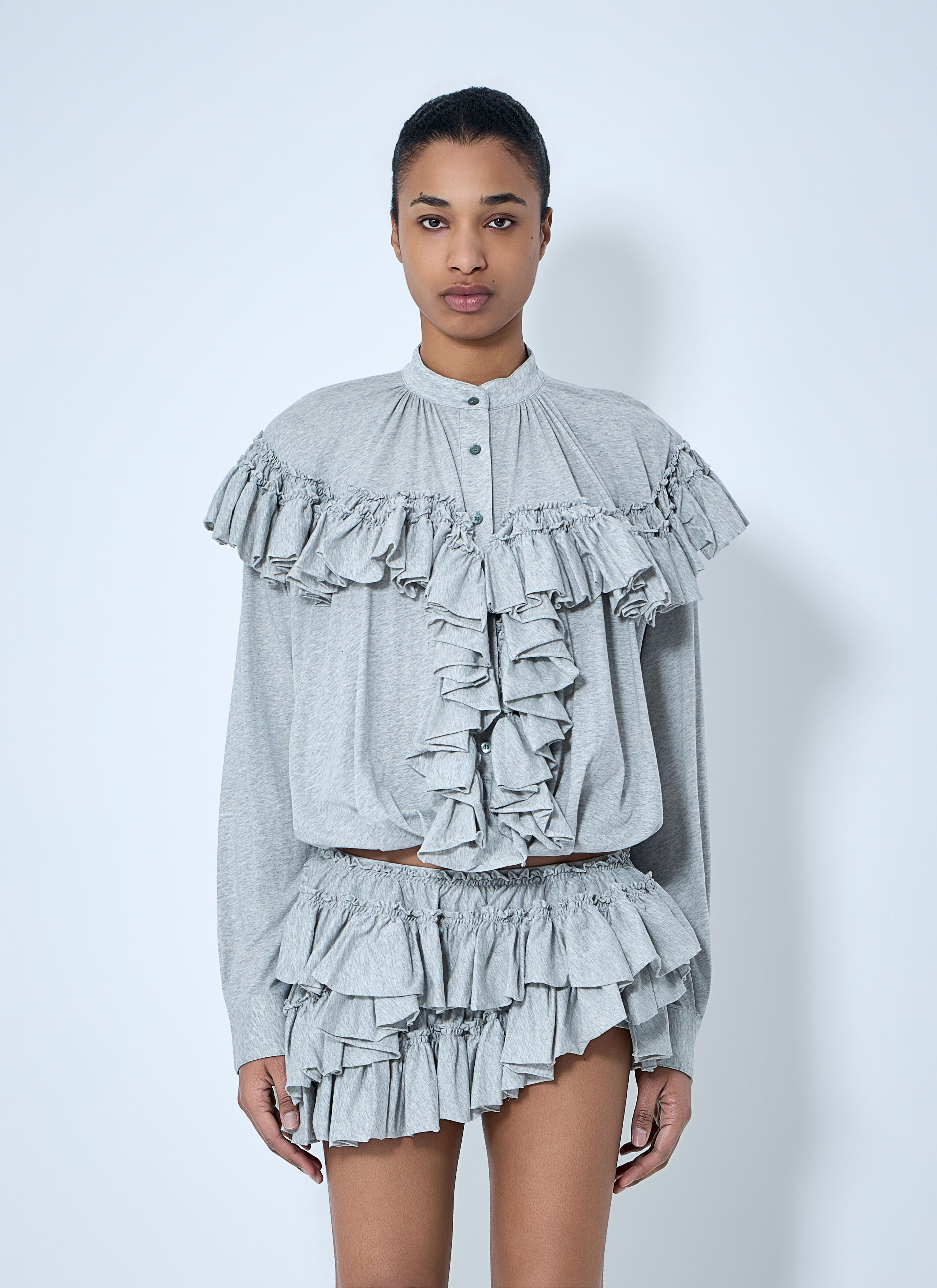 Dries Van Noten Women's' Ruffled Cotton Jersey Shirt in Grey | LN-CC®
