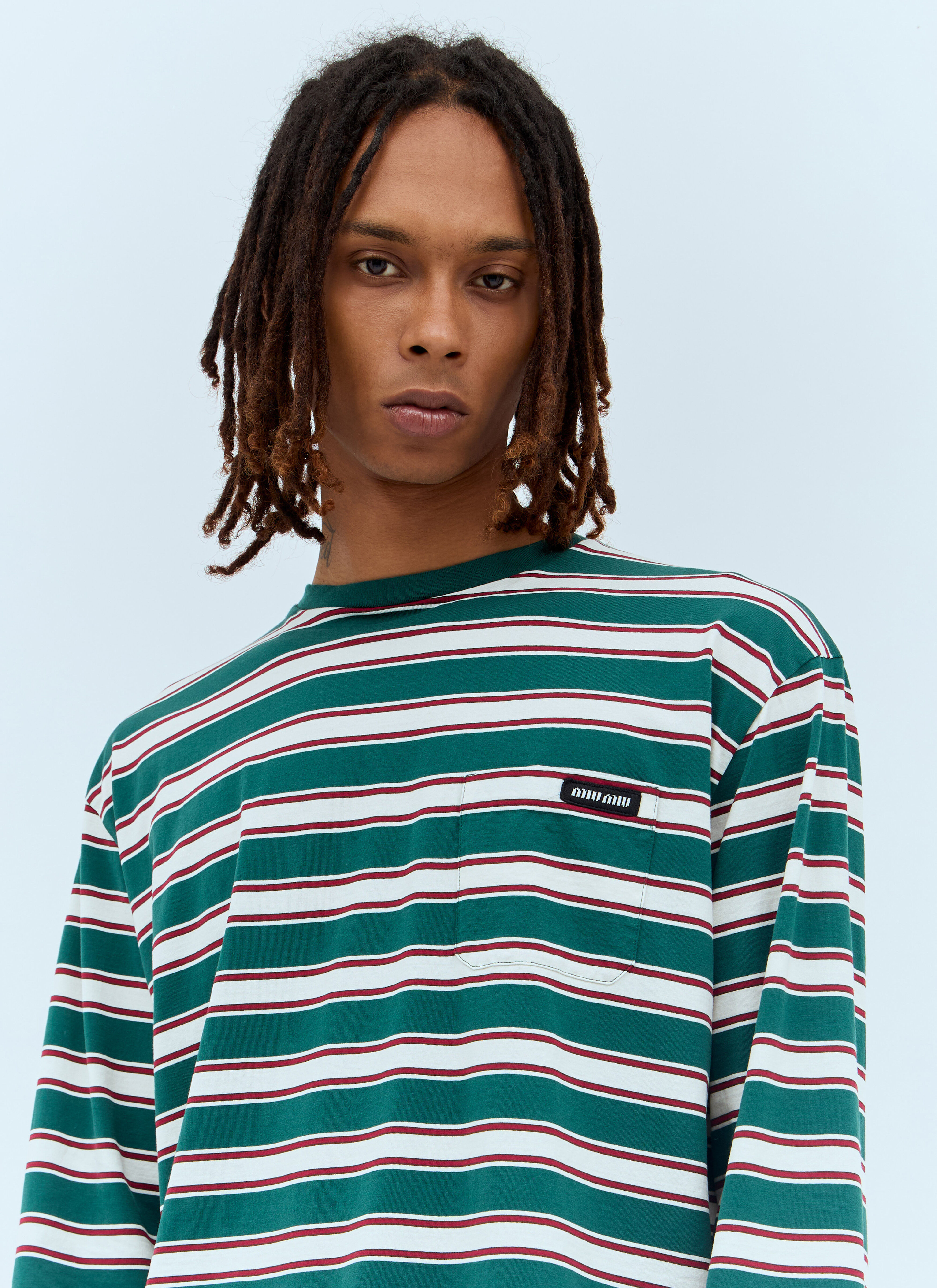 Miu Miu Men s Long Sleeve Striped T Shirt in Green LN CC