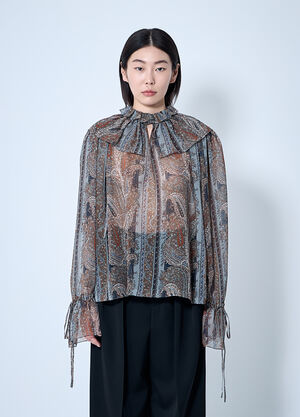 Saint Laurent Paisley Silk Georgette Blouse Brown sla0259016