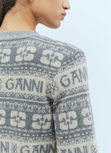 Logo Intarsia Cardigan GANNI Logo Intarsia Cardigan Grey gan0254011
