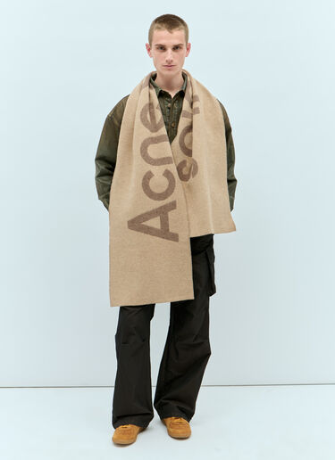 Acne Studios Narrow Logo Jacquard Scarf Beige acn0156034