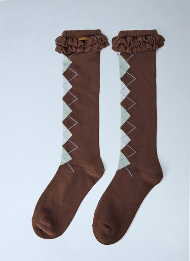 GANNI Argyle Ruffle Cuff Socks Brown gan0265047