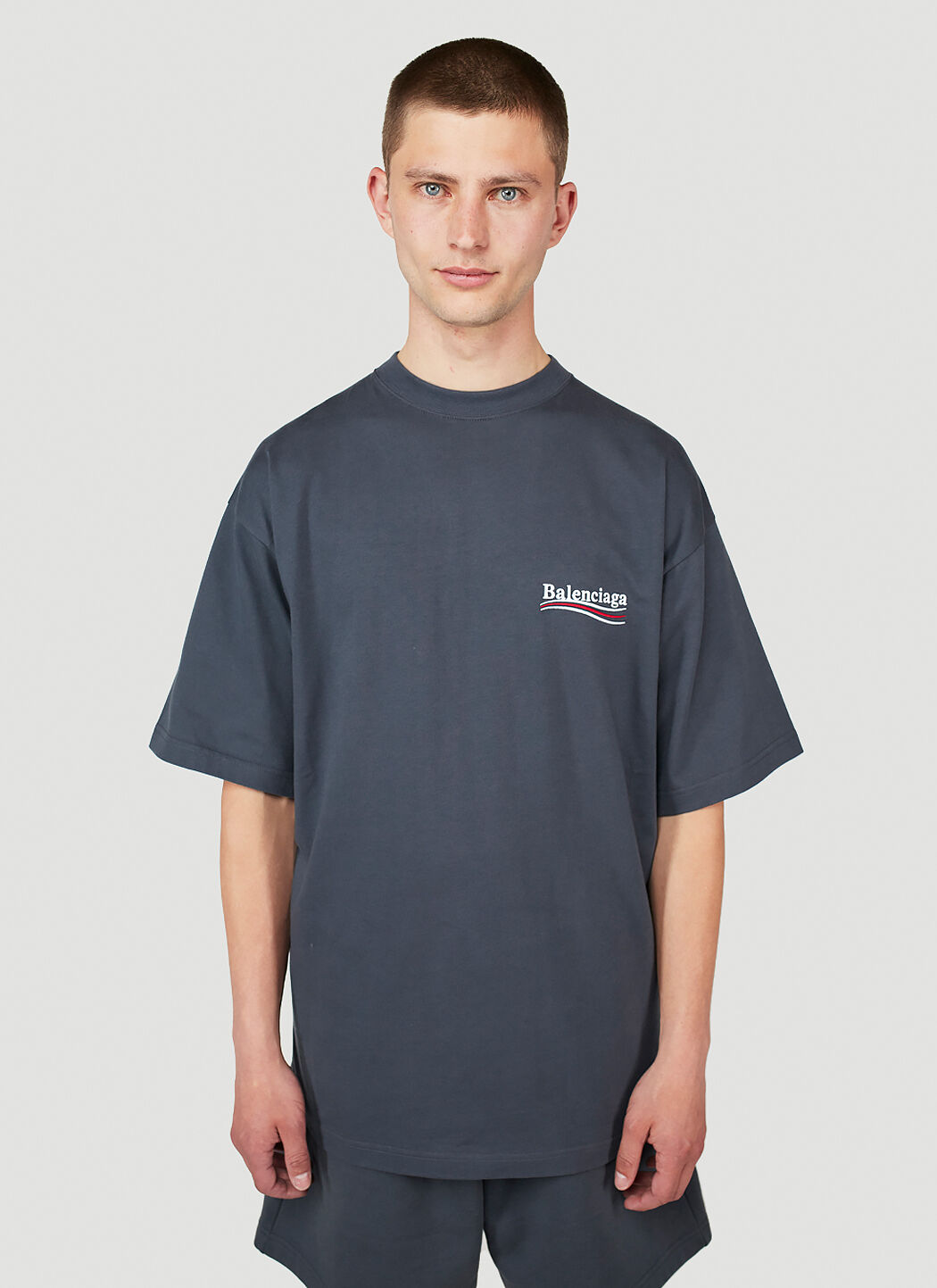 Balenciaga Logo Print Large Fit T Shirt in Grey LN CC