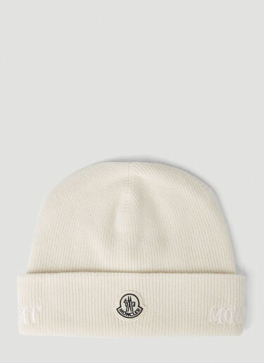 7 Moncler FRGMT Hiroshi Fujiwara Logo Embroidery Beanie Hat White mfr0151007