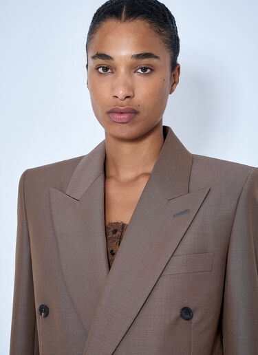 LN-CC® - Saint Laurent: Double-Breasted Wool Blazer - Brown Saint Laurent Double-Breasted Wool Blazer Brown sla0264039