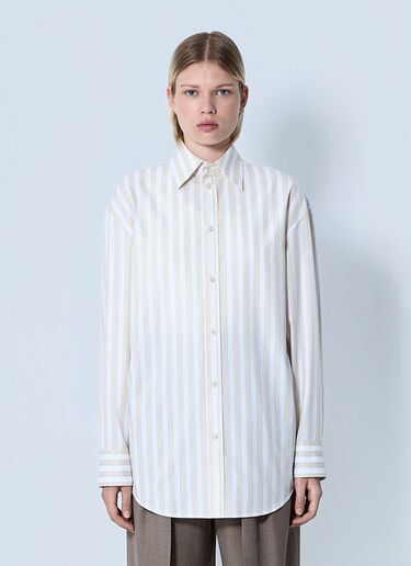 Saint Laurent Striped Button-Down Shirt Beige sla0260078
