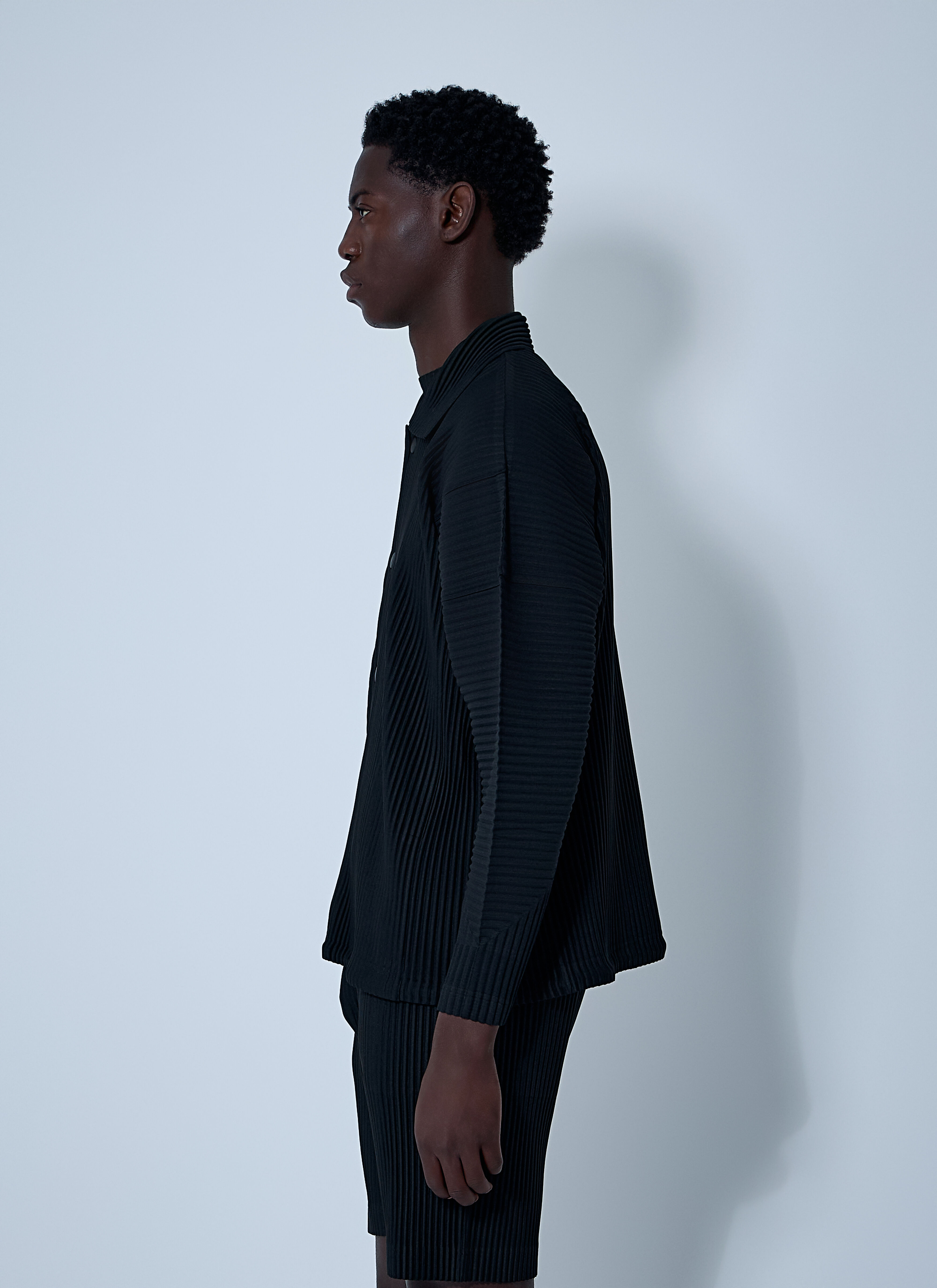 Homme Plissé Issey Miyake Men's' Pleated Zip-Up Jacket in Black