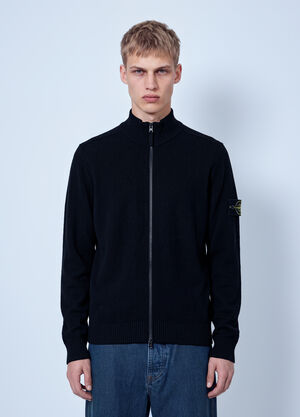 Stone Island Zip-Up Knit Cardigan Black sto0165049
