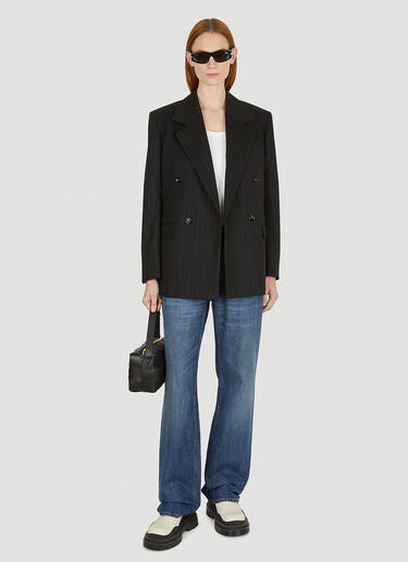 더블 브레스티드 핀스트라이프 블레이저 Bottega Veneta 더블 브레스티드 핀스트라이프 블레이저 블랙 bov0251141
