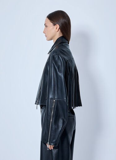 LN-CC® - Sportmax: Leather Asymmetrical Zip Jacket - Black Sportmax Leather Asymmetrical Zip Jacket Black spx0265016