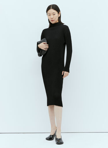 Issey Miyake Spongy BK/WT-28 Long-Sleeve Midi Dress Black ism0255003