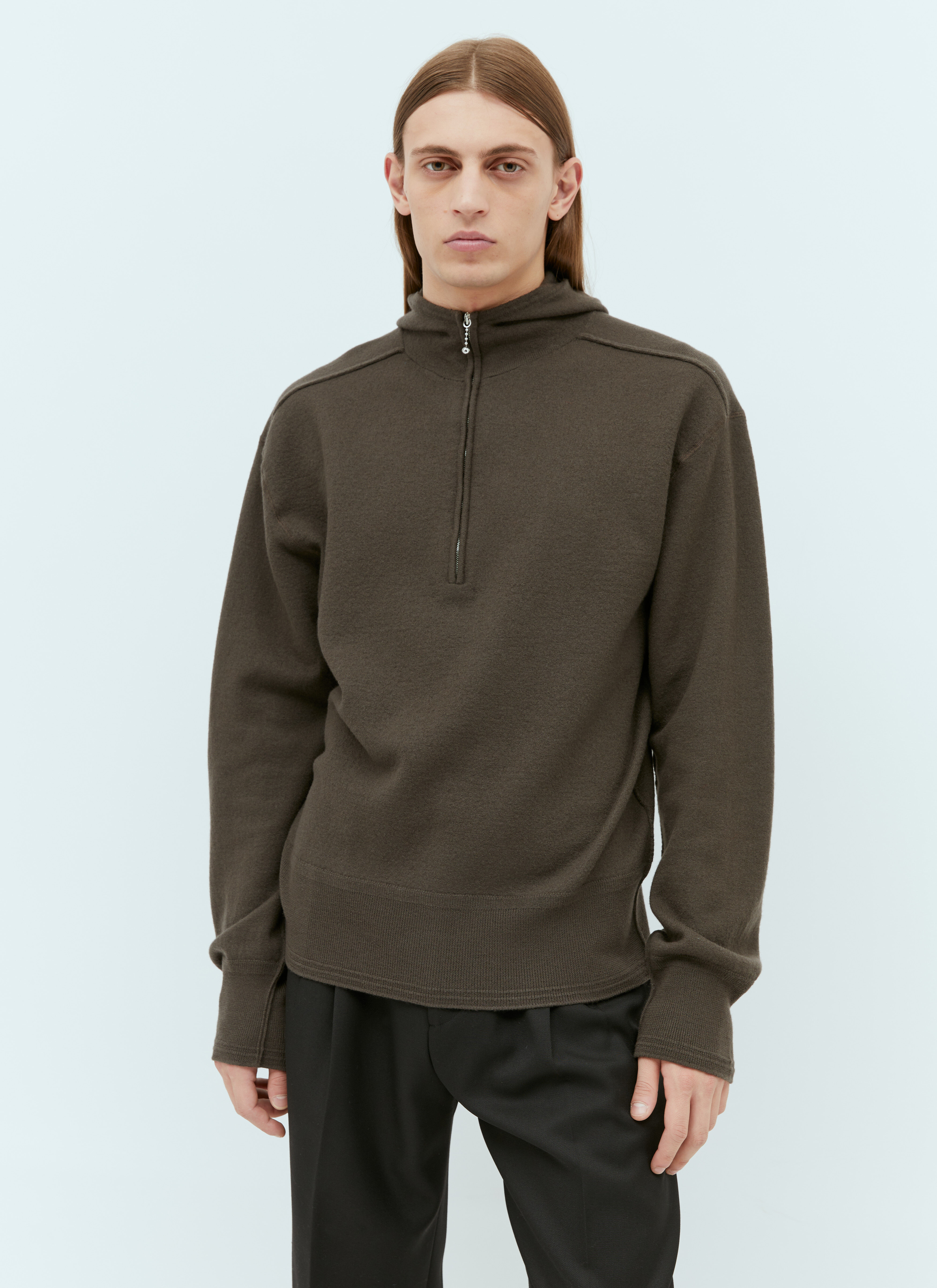 Burberry Half-Zip Wool Hooded Sweatshirt Brown bur0154012