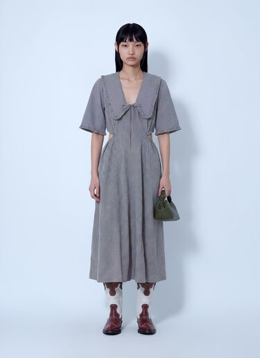 LN-CC® - GANNI: Check Cotton Cut Out Midi Dress - Brown GANNI Check Cotton Cut Out Midi Dress Brown gan0265002