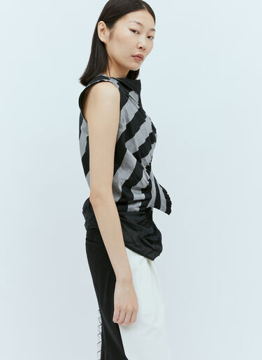 アシンメトリー ストライプ トップス Issey Miyake アシンメトリー ストライプ トップス ブラック ism0254003