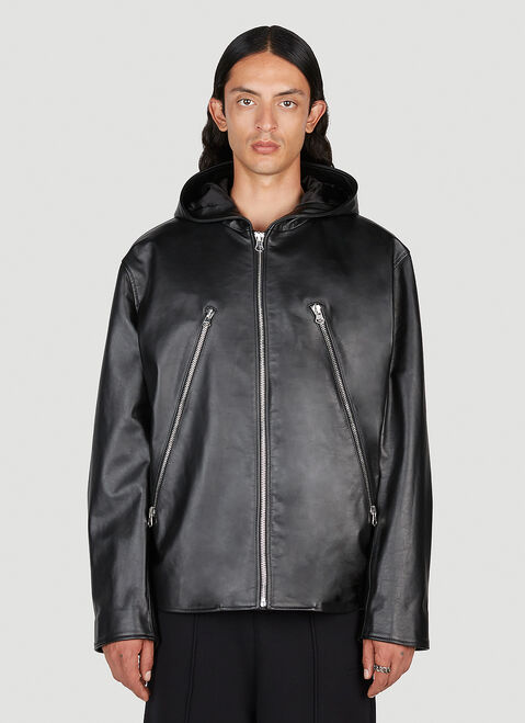 MM6 Maison Margiela フード付きレザージャケット ブラック mmm0154004
