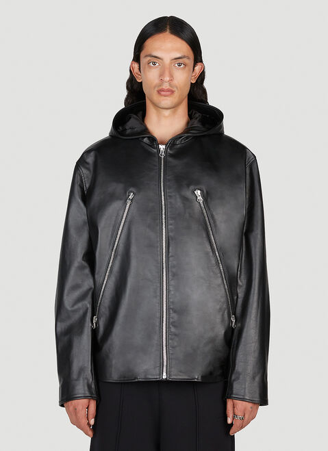 MM6 Maison Margiela Leather Hooded Jacket Black mmm0154004