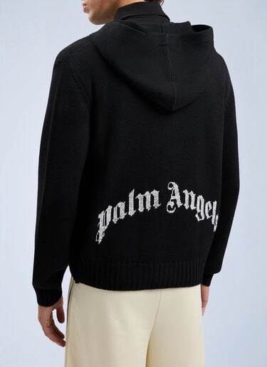 Palm Angels Curved Logo Knit Hoodie Black pma0164272