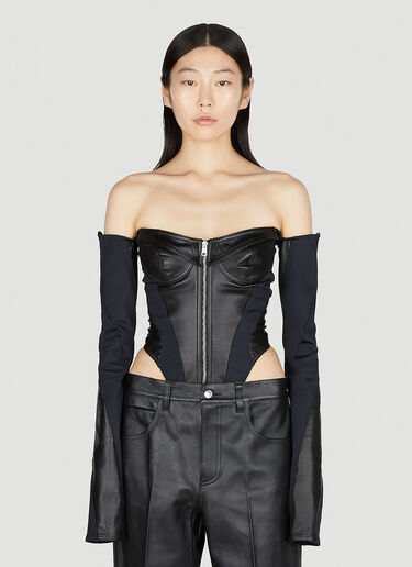 Mugler Leather Sculpted Bodysuit Black mug0251028