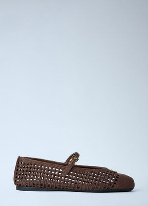 Prada Crochet Knit Ballerina Flats Brown pra0264042
