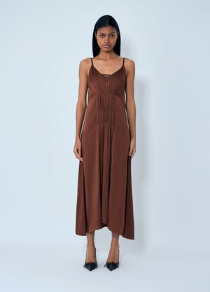 Prada Crepe Satin Midi Dress Brown pra0264002