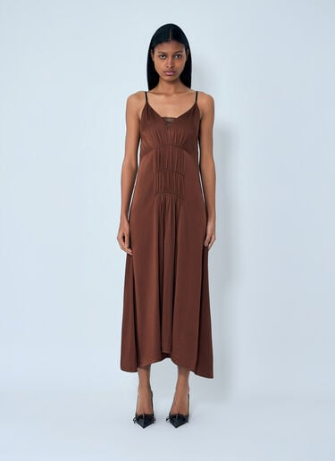 Prada Crepe Satin Midi Dress Brown pra0264002
