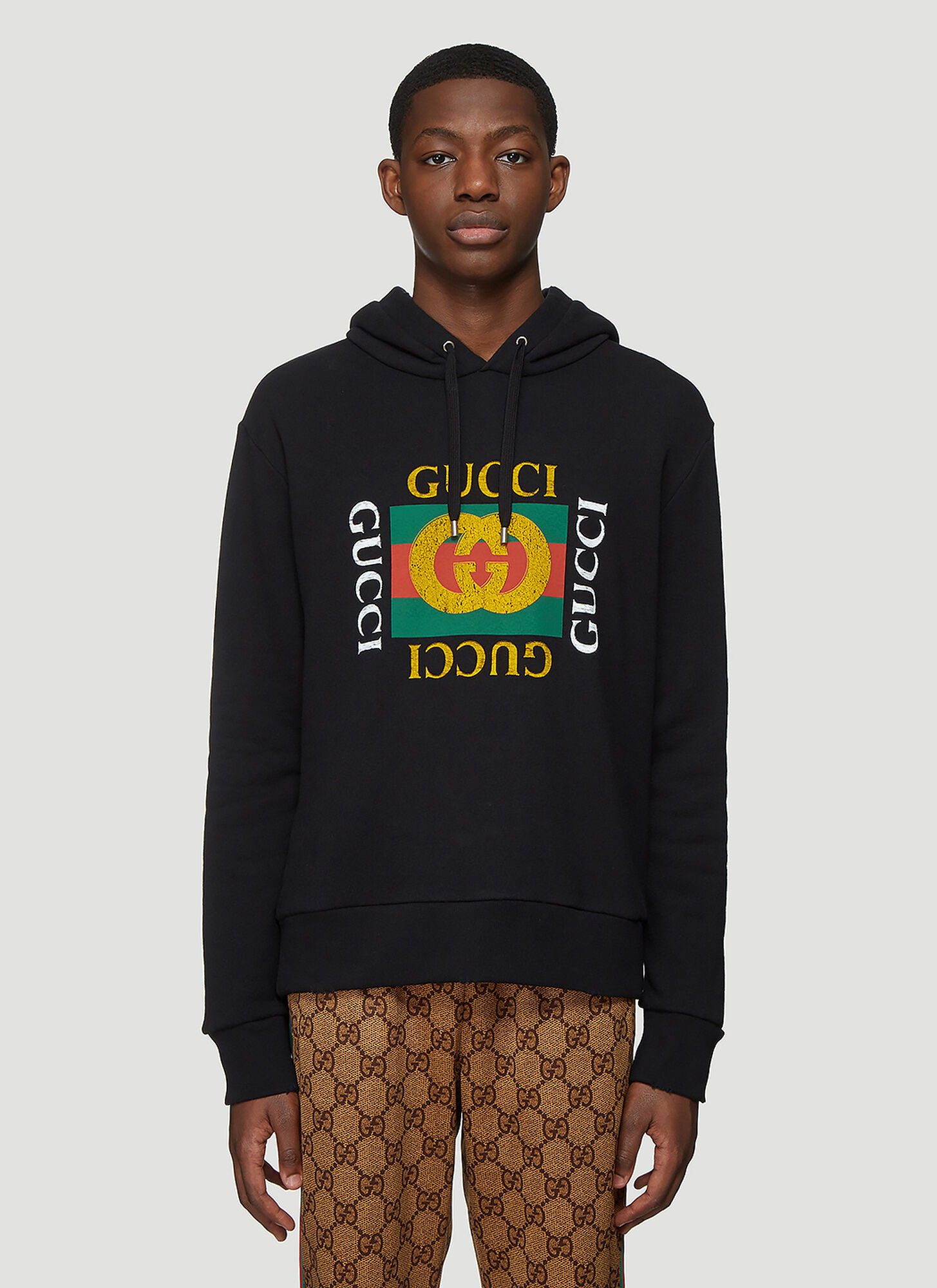 Shop Gucci Fake Logo Hooded Sweatshirt