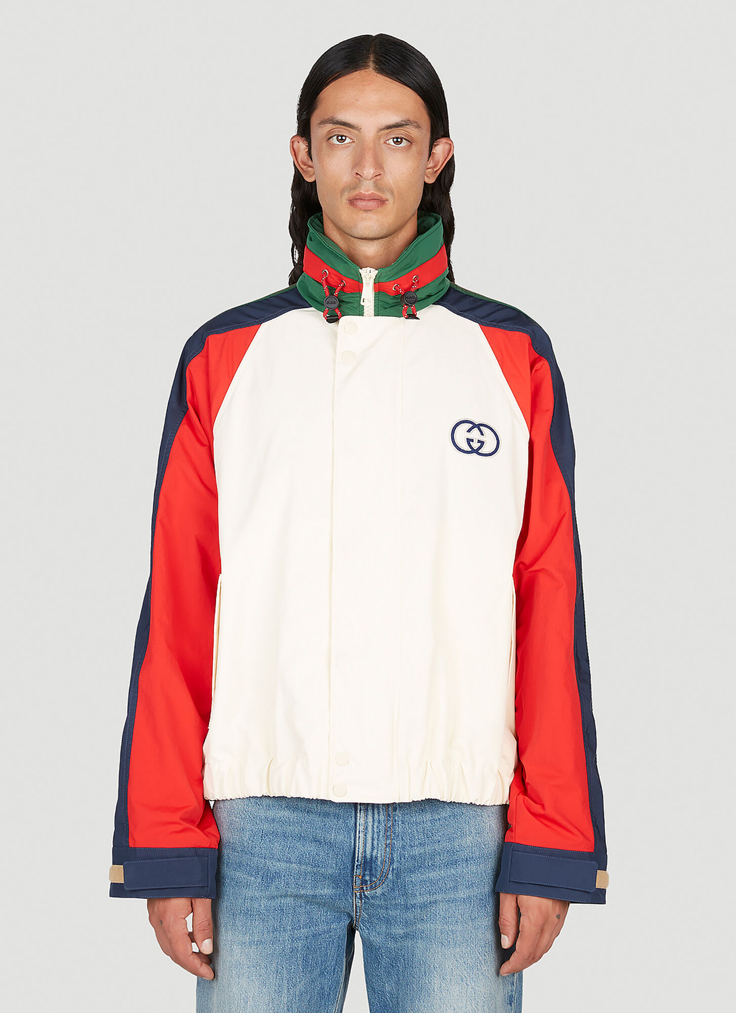 Shop Gucci Interlocking G Colour Block Track Jacket In White
