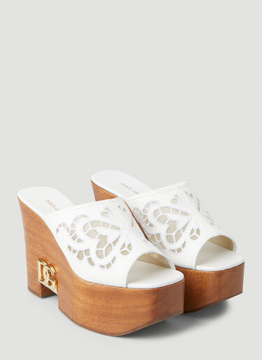 Dolce & Gabbana Embroidered Wooden Wedge Sandals White dol0247110