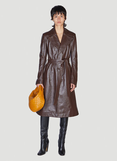 Bottega Veneta Belted Leather Coat Brown bov0250064