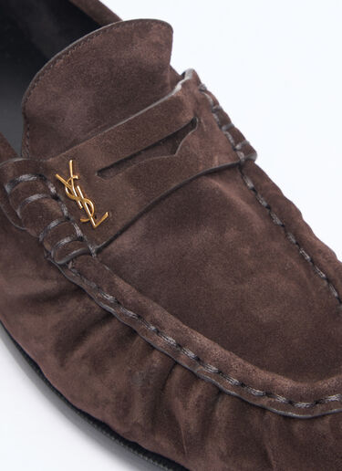 Saint Laurent Le Loafer Suede Penny Slippers Brown sla0257047