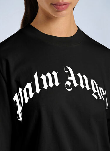 LN-CC® - Palm Angels: Curved Logo Boxy T-Shirt - Black Palm Angels Curved Logo Boxy T-Shirt Black pma0266213