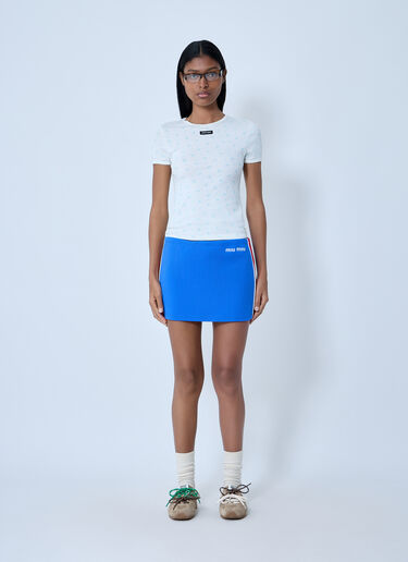 Logo Print T-Shirt Miu Miu Logo Print T-Shirt Blue miu0263013