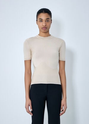 SKIN SERIES Fine Knit Short Sleeve Top Beige sks0264001