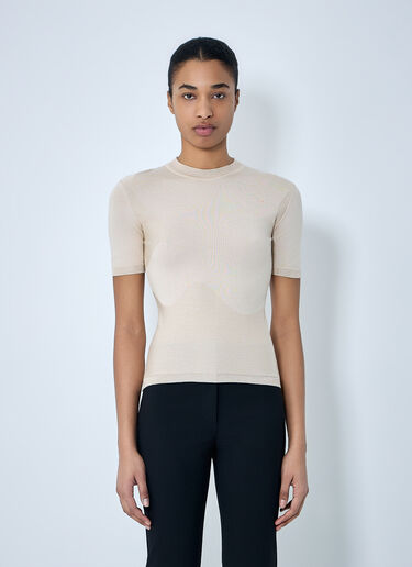 SKIN SERIES Fine Knit Short Sleeve Top Beige sks0264001