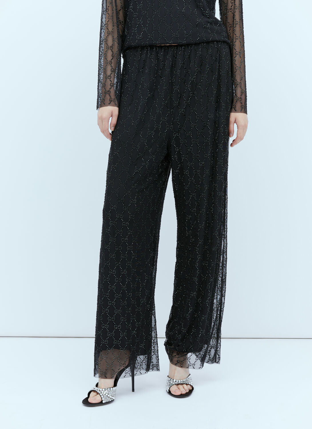 Shop Gucci Tulle Interlocking Gg Crystal Pants In Black