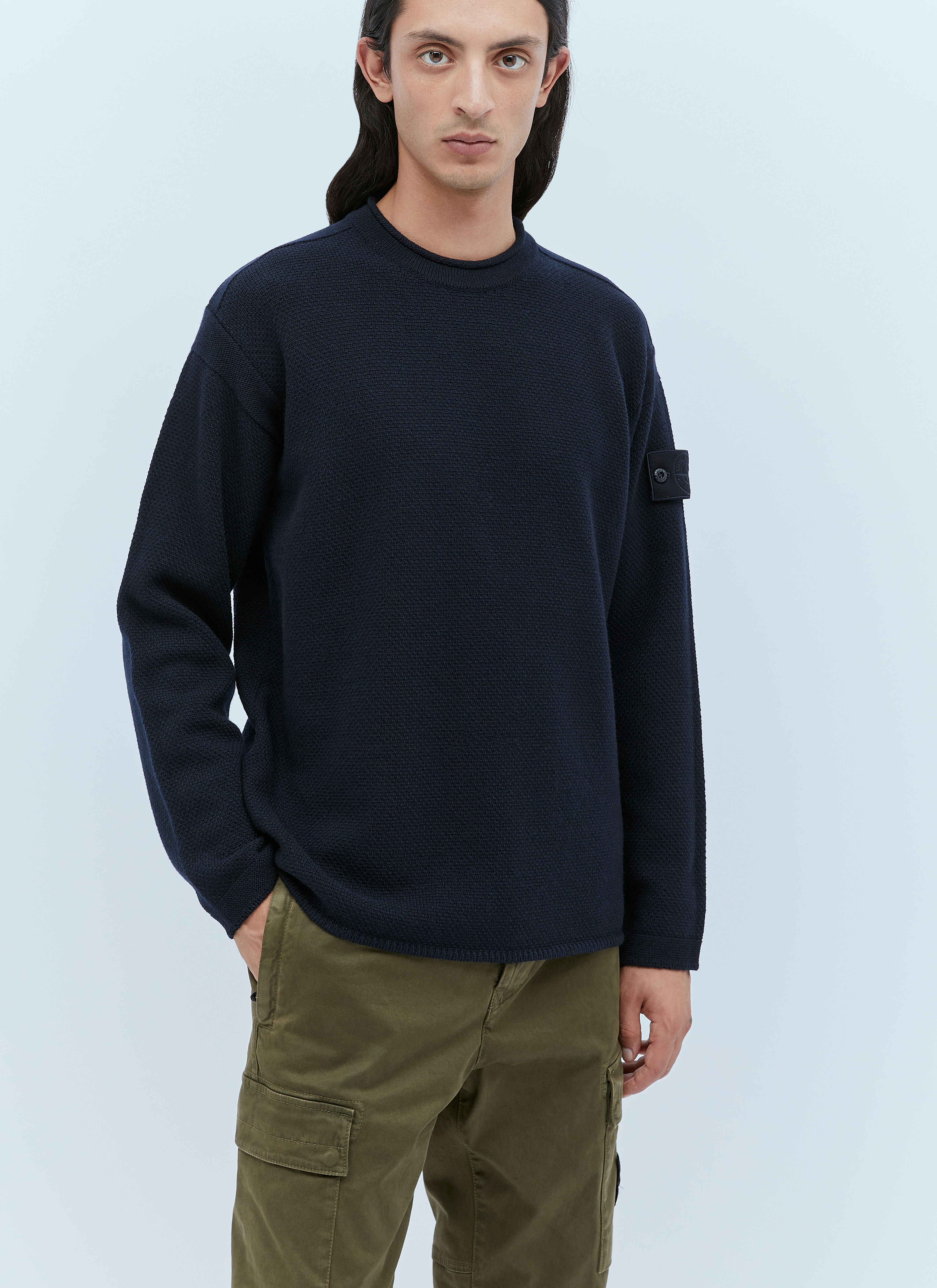Stone Island Ghost Compass Patch Wool Sweater en Navy pour homme LN CC