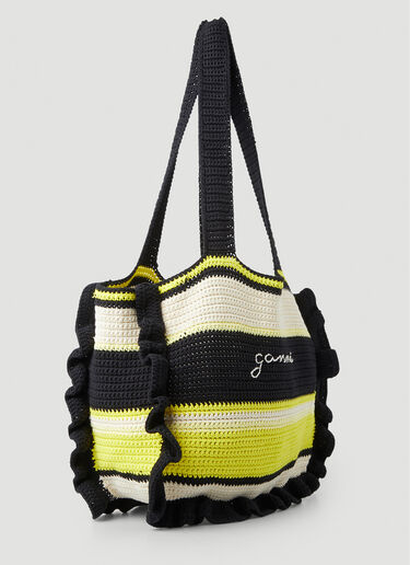 GANNI Crochet Stripe Tote Bag Black gan0251057