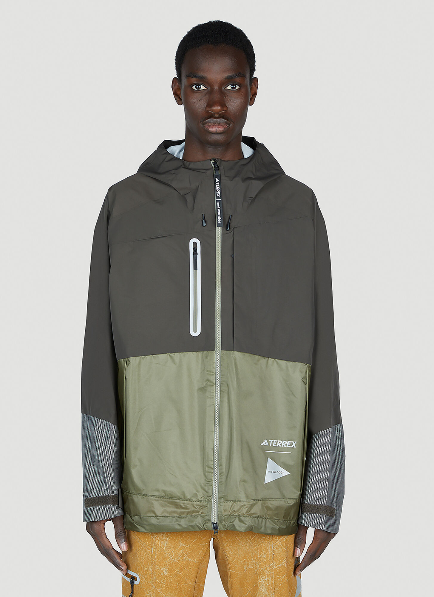 Adidas Terrex X And Wander Xploric Rain Jacket Male Green In Shadow Olive/olive Strata