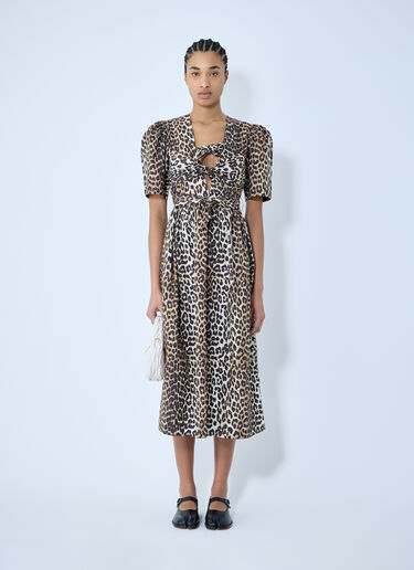 GANNI Leopard Print Tie Strap Midi Dress Brown gan0260005