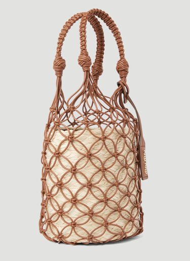 Miu Miu Leather Mesh And Straw Bucket Bag Natural miu0254072